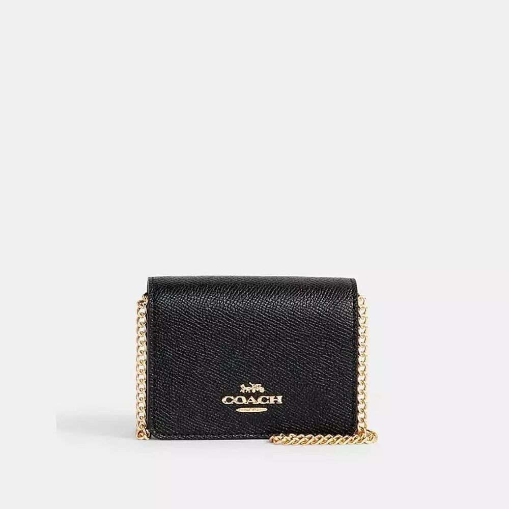NWT Coach C0059 Black Leather Mini Chain Wallet Card Crossbody Bag